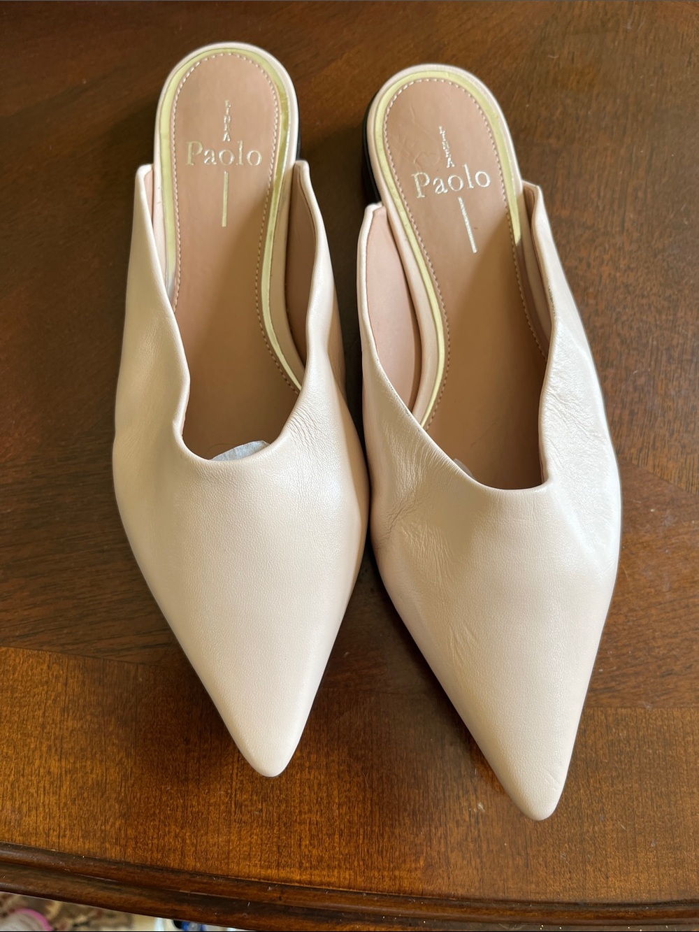 Paolo Women's Pointed Leather Slide Mules in Blush Neutral